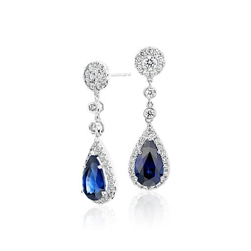 Sapphire and Diamond Drop Earrings in 18k White Gold (4.75 ct. tw ...