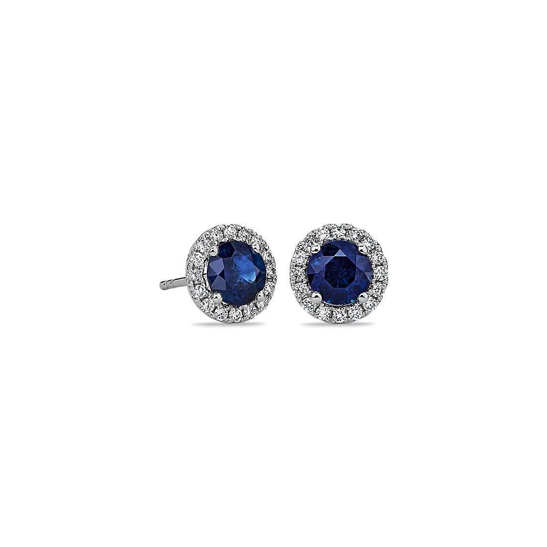 Sapphire and Micropavé Diamond Stud Earrings in 18k White Gold (5mm)