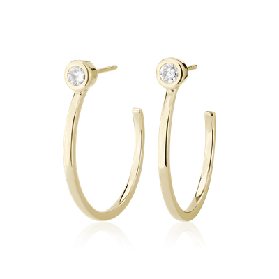Single Diamond Open Hoop Earrings in 14k Yellow Gold (1/2 ct. tw.) | Blue Nile