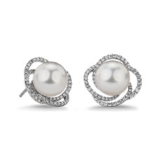 South Sea Pearl and Diamond Earrings in 18k White Gold (9-10mm)