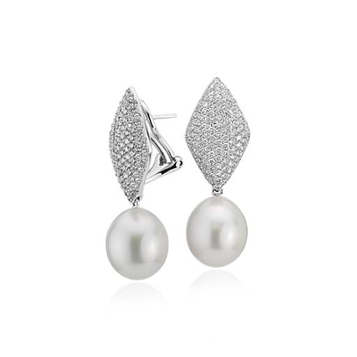 South Sea Cultured Pearl Earrings with Pavé Diamond Kite in 18k ...