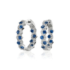 Staggered Sapphire and Diamond Hoop Earrings in 14k White Gold