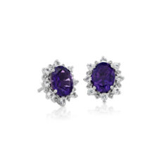 925 純銀旭日橢圓紫水晶釘款耳環（8x6 毫米）