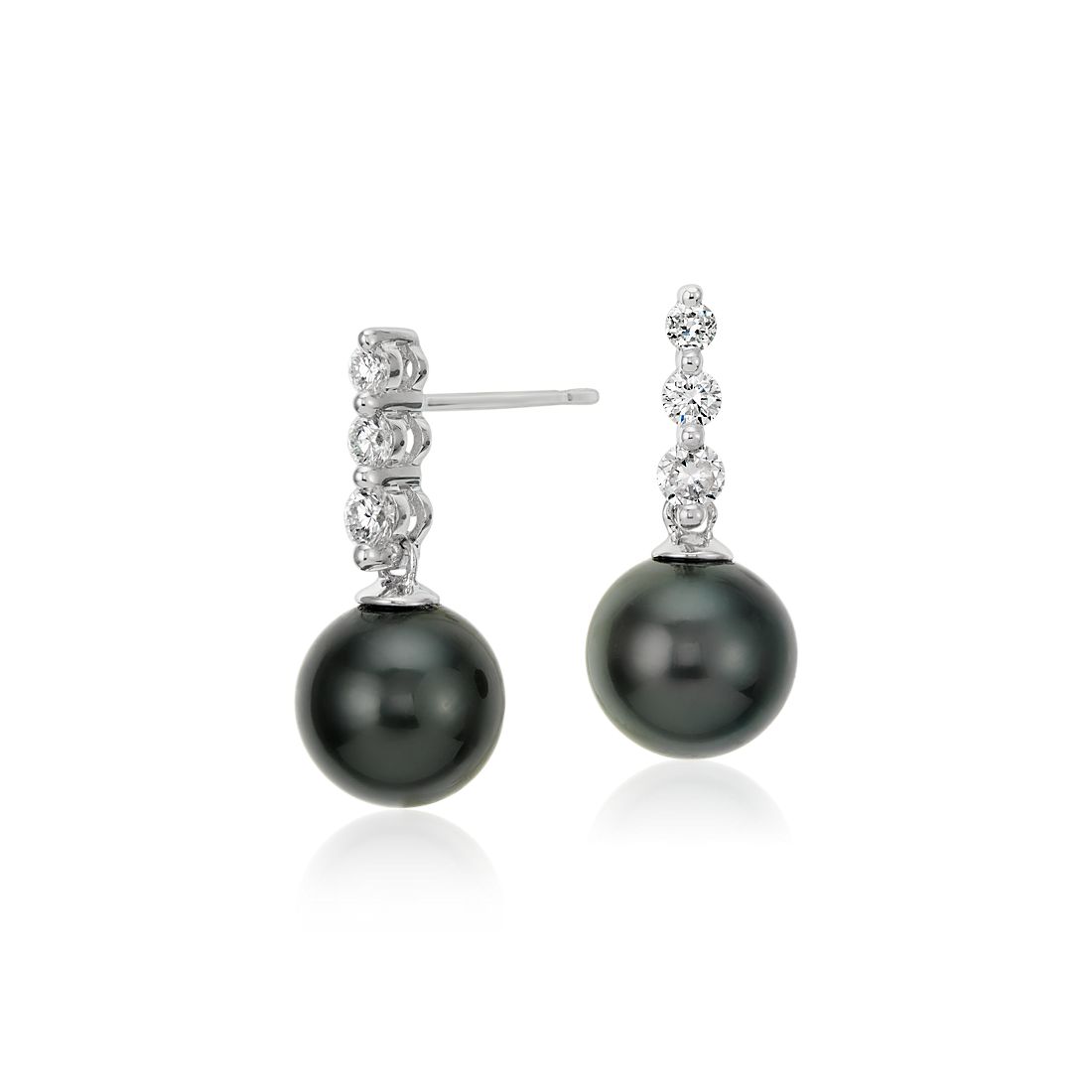 Tahitian Cultured Pearl and Diamond Drop Earrings in 18k White Gold