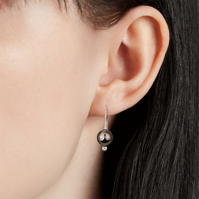 Tahitian Pearl with Diamond Drop Earrings in 14k Rose Gold (8-8.5mm)