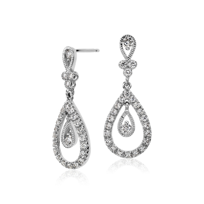 Teardrop Diamond Dangle Earrings in 18k White Gold (3/4 ct. tw.) | Blue ...