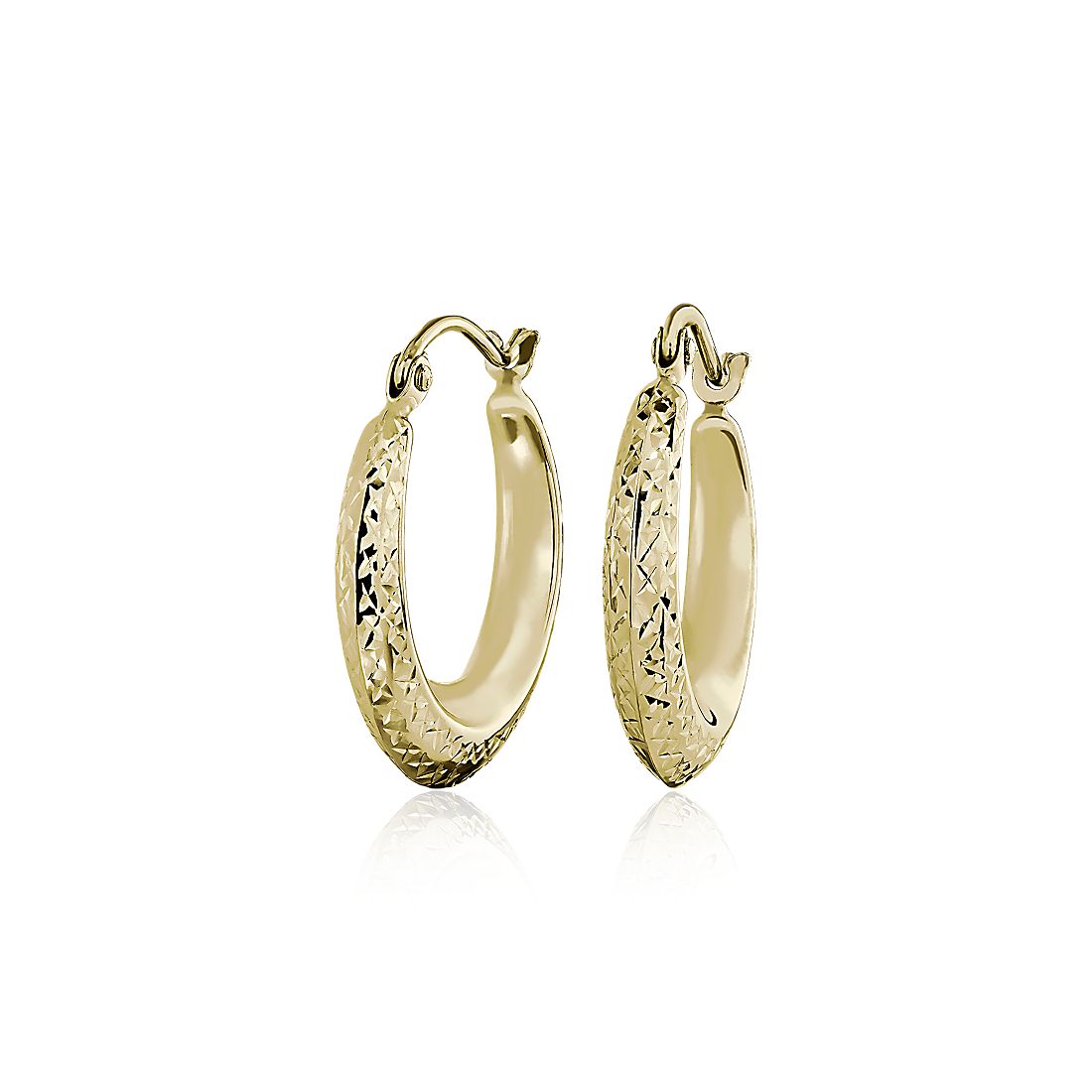 14k Gold White Gold Textured Hoop Earrings 