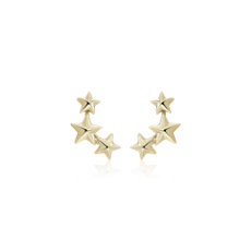 Three Star Ear Climber Stud Earrings in 14k Yellow Gold	