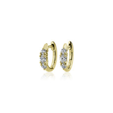 Three Stone Diamond Huggie Hoop Earrings in 14k Yellow Gold (1/4 ct. tw.)