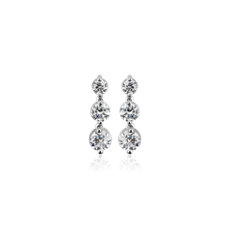 NEW Three Stone Drop Earrings in 14k White Gold (1 ct. tw.)