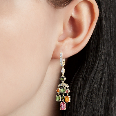 Tourmaline and Citrine Diamond Chandelier Earrings in 14k Yellow Gold