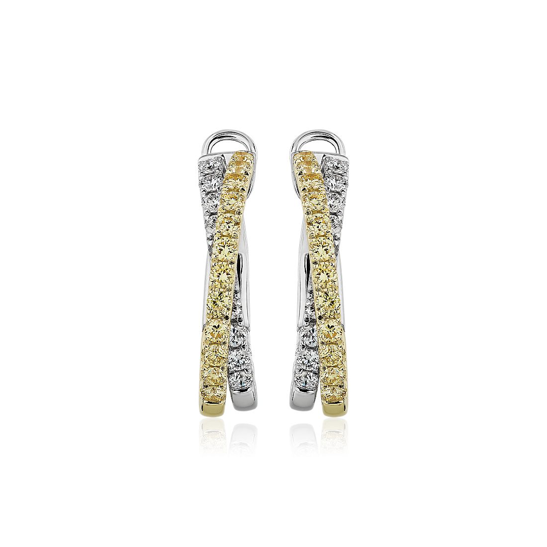 White and Yellow Diamond Crossover Hoop Earrings in 14k White and Yellow Gold (1.66 ct. tw.)
