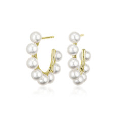 White Freshwater Pearl Hoop Earrings in 14k Yellow Gold
