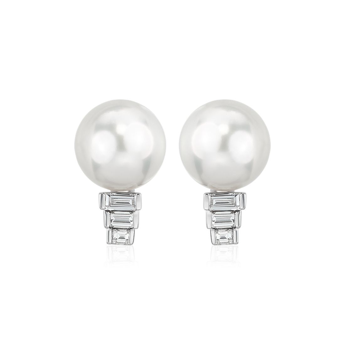 White South Sea Pearls and Diamond Earrings in 18k White Gold