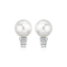 White South Sea Pearls and Diamond Earrings in 18k White Gold