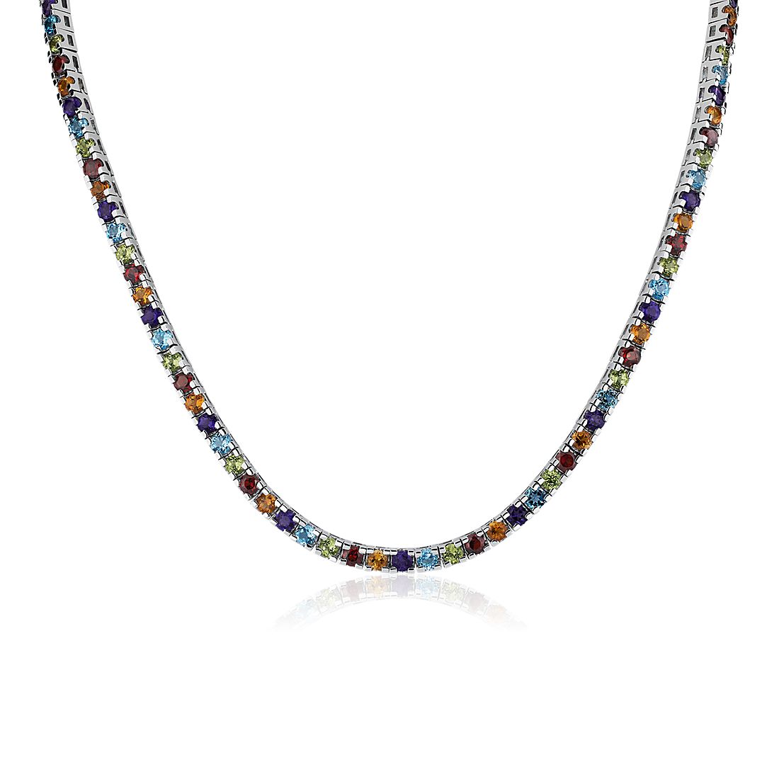 Multi Colour Eternity Necklace in Sterling Silver (3mm)