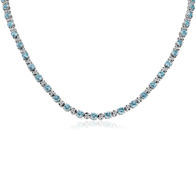 Aquamarine and Diamond Eternity Necklace in 14k White Gold