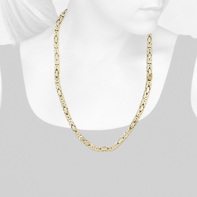 Closeup view of necklace on woman's neck