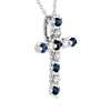 Floating Blue Sapphire and Diamond Cross Pendant  in 14k White Gold