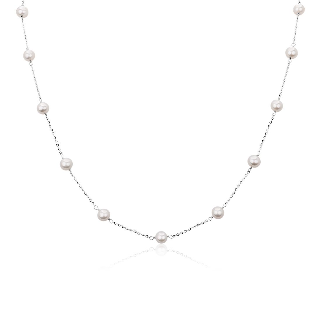 Freshwater Pearl Stationed Necklace in Sterling Silver