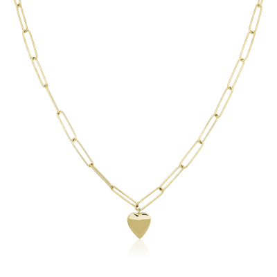 18" Heart Paperclip Necklace in 14k Yellow Gold - personalized jewelry for Mother's Day