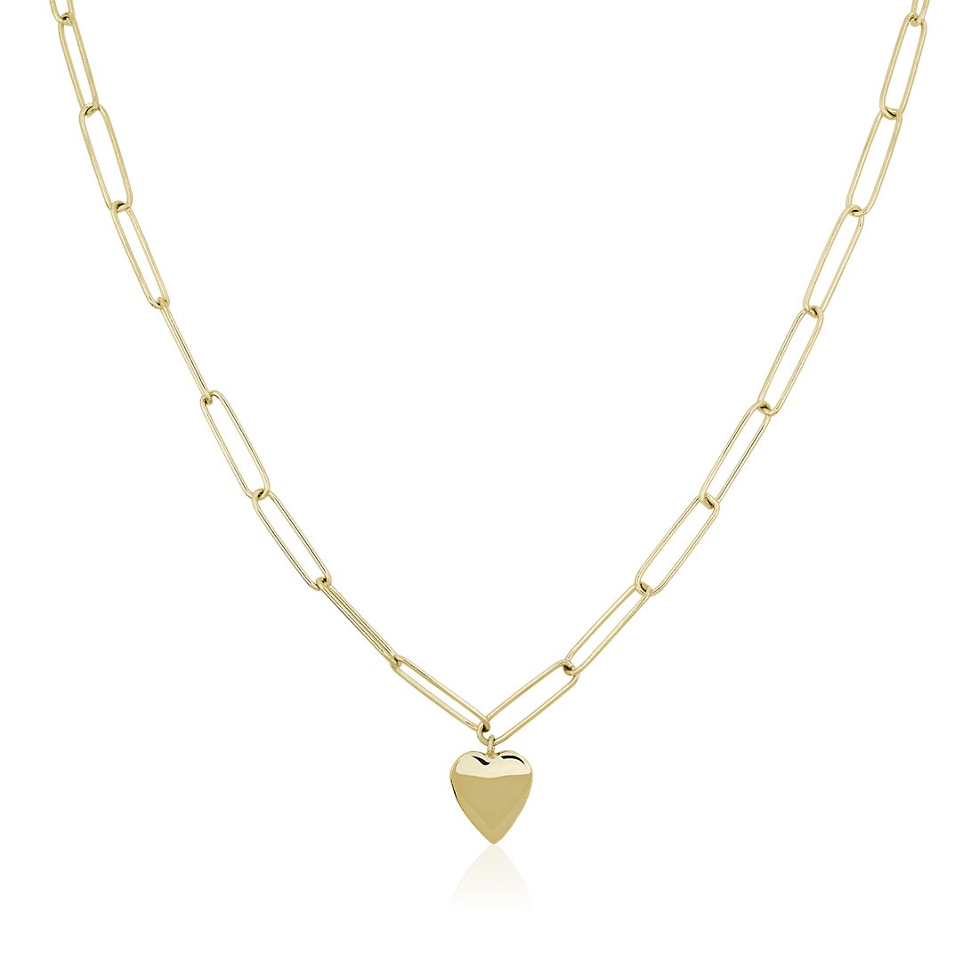 18" Heart Paperclip Necklace in 14k Yellow Gold