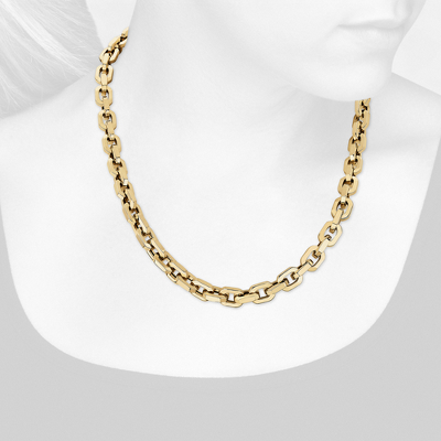 Closeup view of necklace on woman's neck