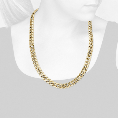 Closeup view of necklace on woman's neck