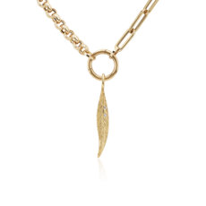 18" Mixed Link Chain with Leaf Charm in 14k Yellow Gold