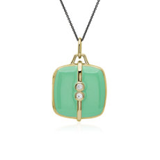 Monica Rich Kosann Green Enamel and White Topaz Locket in 18k Yellow Gold and Stainless Steel
