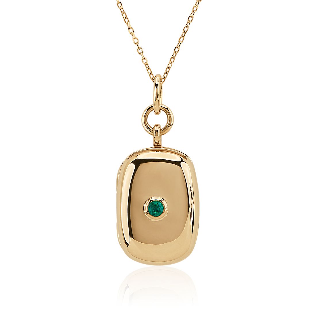 Monica Rich Kosann Rectangular Locket with Round Emerald in 18k Yellow Gold