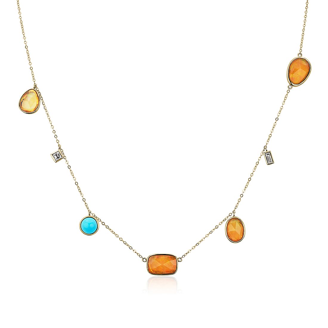 Opal, Turquoise and Diamond Necklace in 18k Yellow Gold