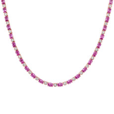 NEW Oval Pink Sapphire and Diamond Eternity Necklace in 14k Rose Gold