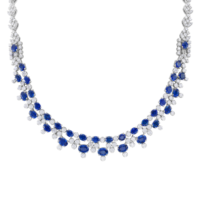 Oval Sapphire and Diamond Necklace in 18k White Gold | Blue Nile CA