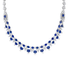 NEW Oval Sapphire and Diamond Necklace in 18k White Gold