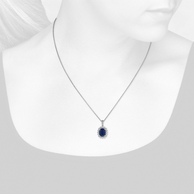 Closeup view of necklace on woman's neck