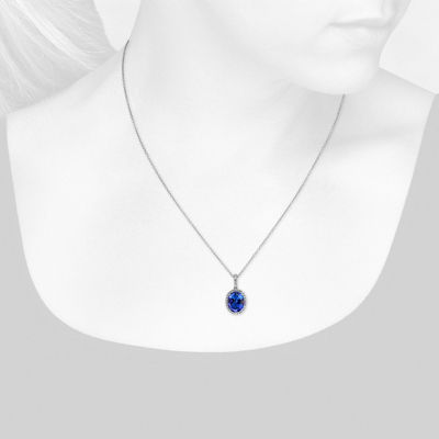 Closeup view of necklace on woman's neck