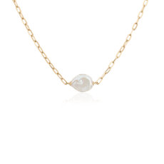 NEW Paperclip Necklace with Baroque Pearl in 14k Yellow Gold