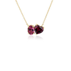 NEW Pink Tourmaline and Rhodolite Two Stone Pendant in 14k Yellow Gold