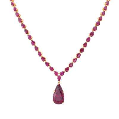 Rubellite Tourmaline and Ruby Necklace in 18k Yellow Gold | Blue Nile