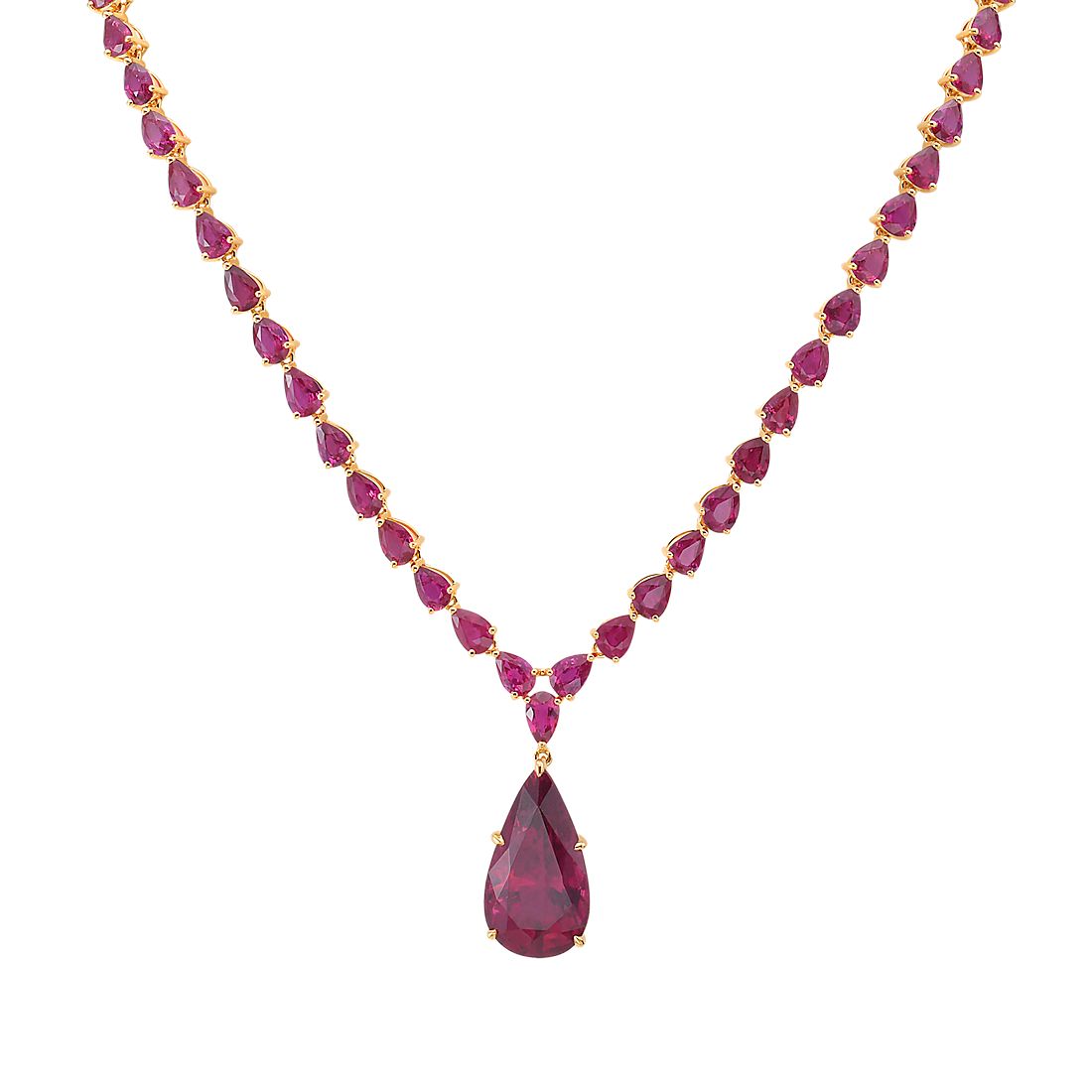 Rubellite Tourmaline and Ruby Necklace in 18k Yellow Gold