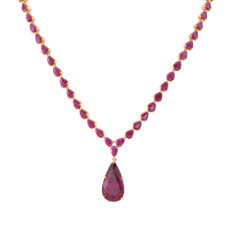 NEW Rubellite Tourmaline and Ruby Necklace in 18k Yellow Gold