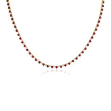 NEW Round Ruby and Diamond Alternating Size Eternity Necklace in 14k Yellow Gold