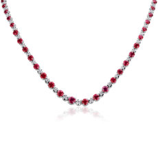 NEW Graduated Ruby and Diamond Eternity Necklace in 14k White Gold