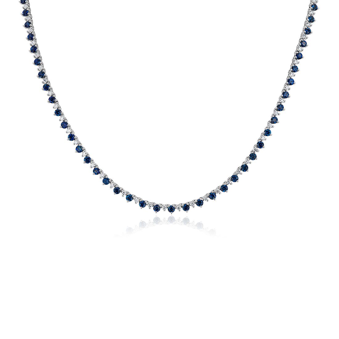 Sapphire and Diamond Alternating Size Eternity Necklace in 14k White Gold (2.5mm)
