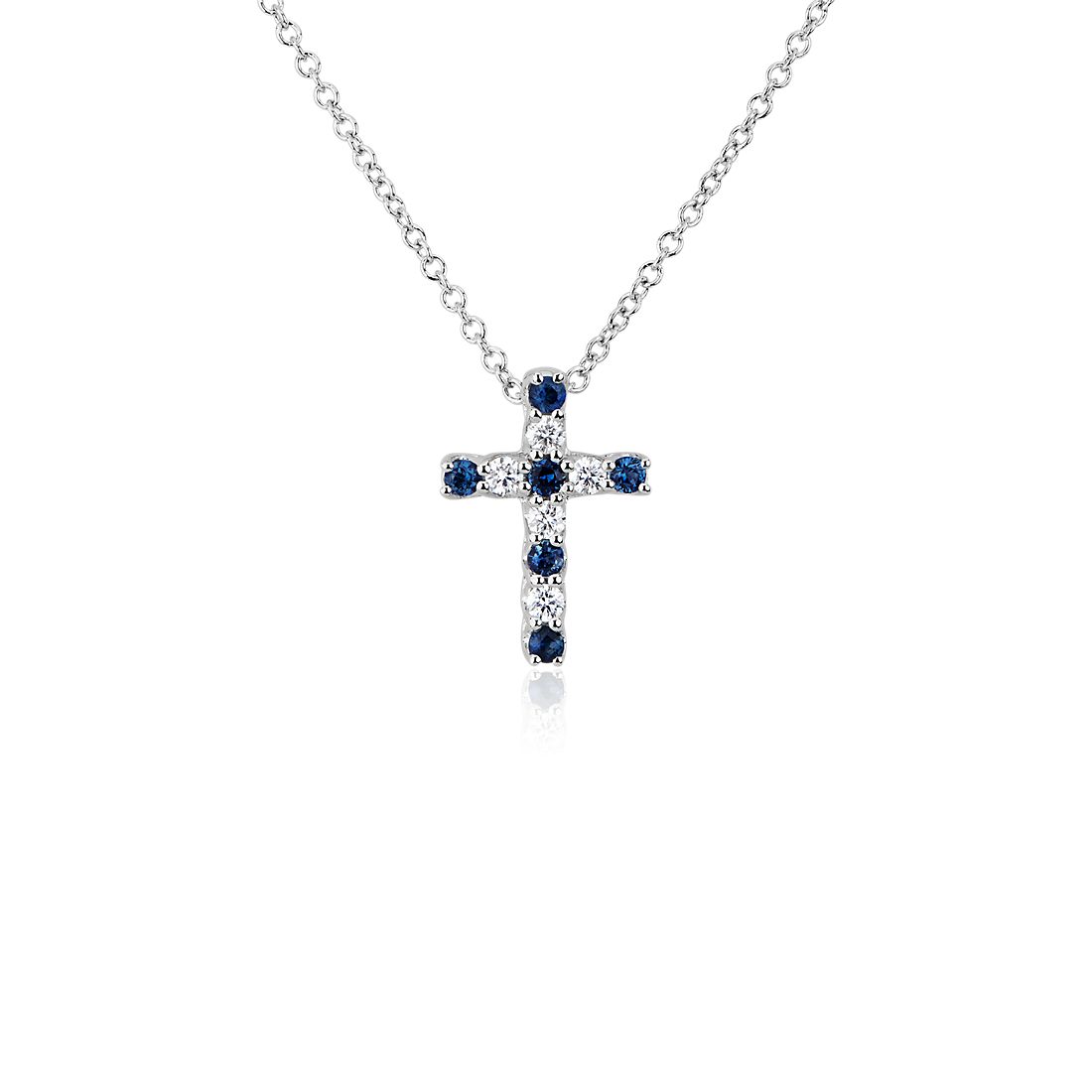 Sapphire and Diamond Tessere Cross Pendant in 14k White Gold (1.7mm)