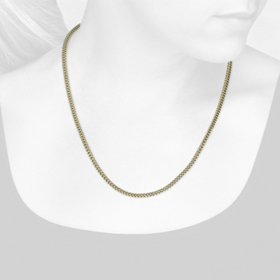 Closeup view of necklace on woman's neck