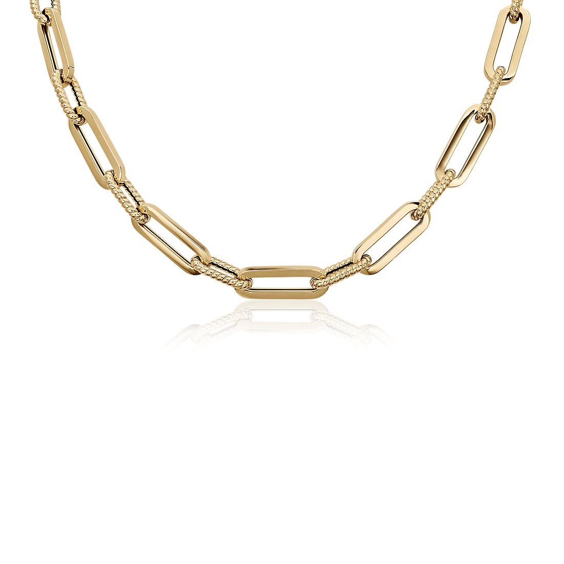 18" Twisted and High Polished Mixed Links Necklace in 14k Yellow Gold (9 mm)