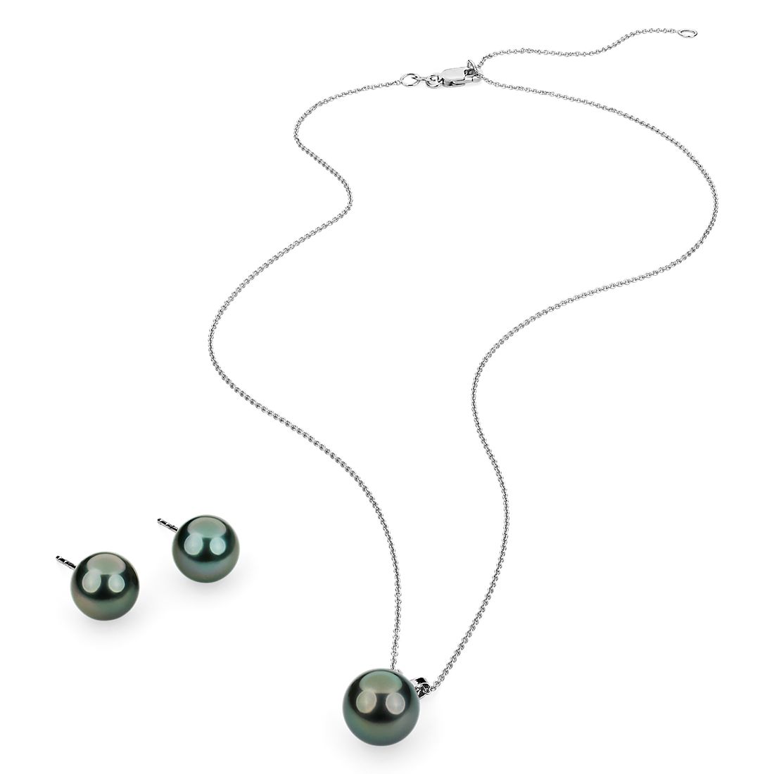 Tahitian Pearl Pendant and Earring Set in 14k White Gold (9.5-10mm)