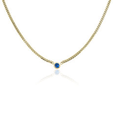 Sapphire Curb Link Necklace in 14k Italian Yellow Gold